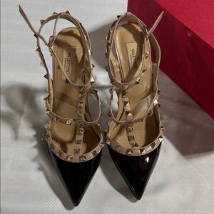 Valentino Black and Beige Studded Heels